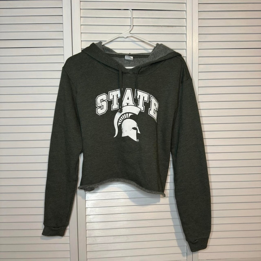 Michigan State MSU Women's Cropped Hoodie Spartans Sweatshirt Size L